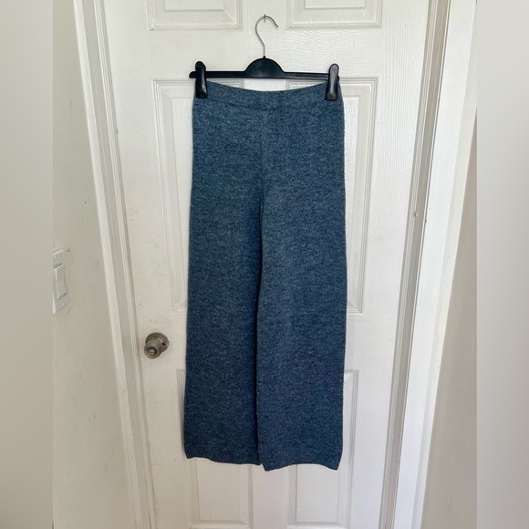 MNG Mango Elastic Waist Wide Leg High Rise Blue Pull On Sweater Knit Pants Sz S - Picture 3 of 8